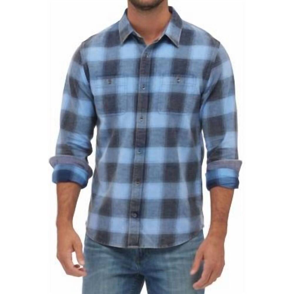 NEW FLAGS & ANTHEM vail long sleeve vintage wash shirt in navy/blue